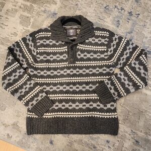 L.O.G.G Lambs Wool Blend Grey Knit 1/4 Button Sweater Mens Size Large